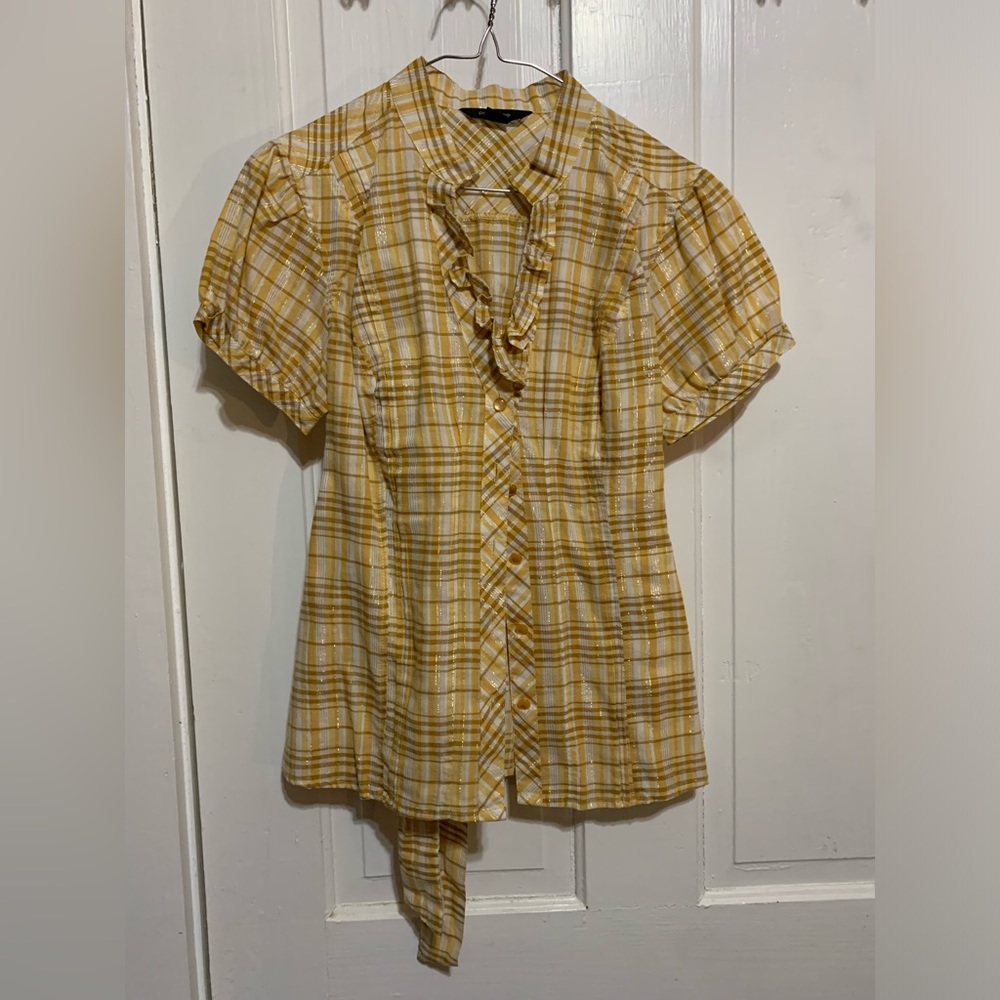 Yellow and Gold Plaid Button Up Short Sleeve